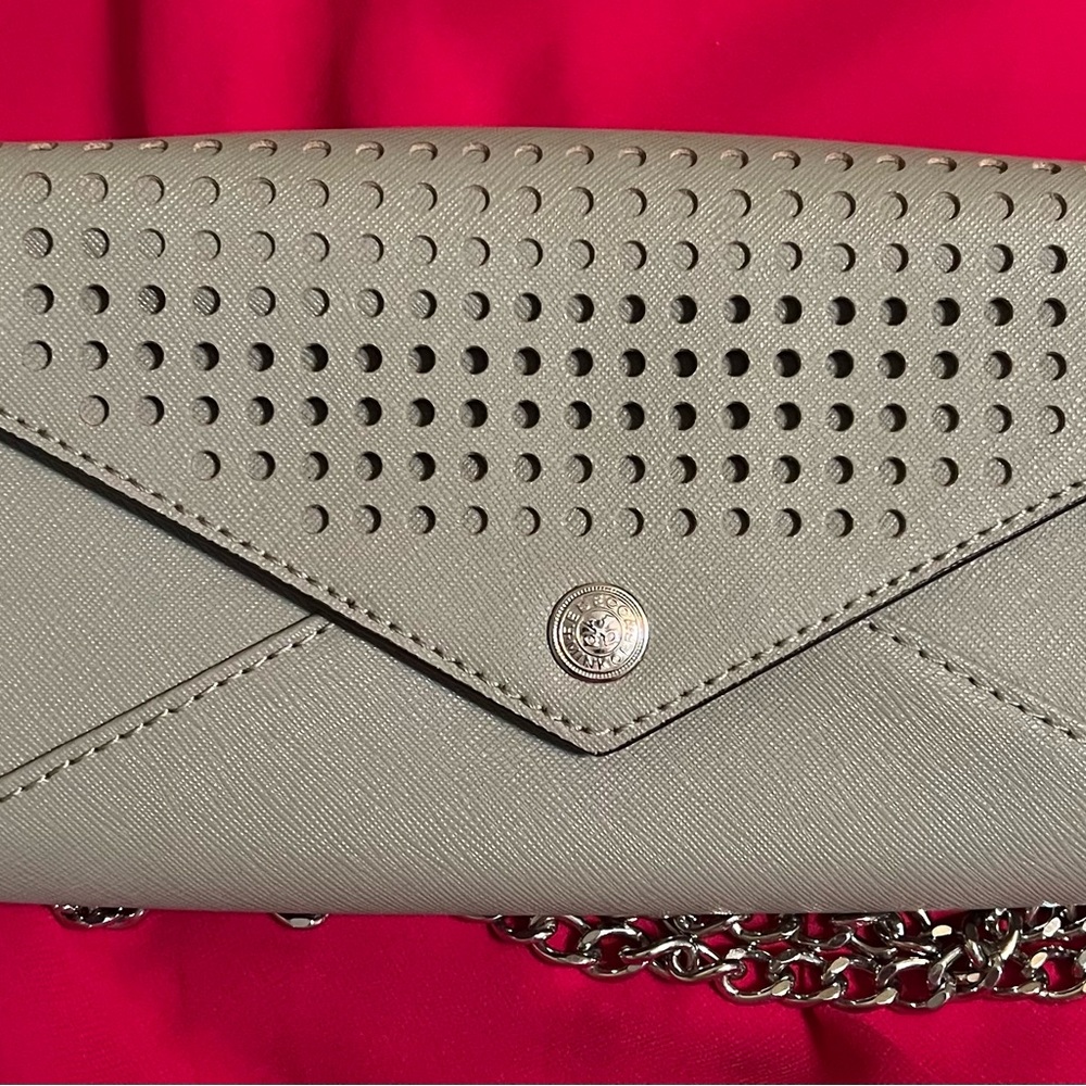 Rebecca Minkoff Gray Leather Detachable Chain Strap Clutch Crossbody Bag
